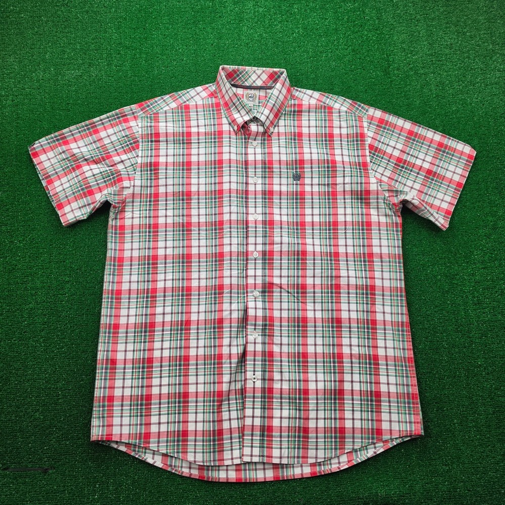 Cinch Classic Plaid Short Sleeve Western Button Down Shirt Mens Large Red Green